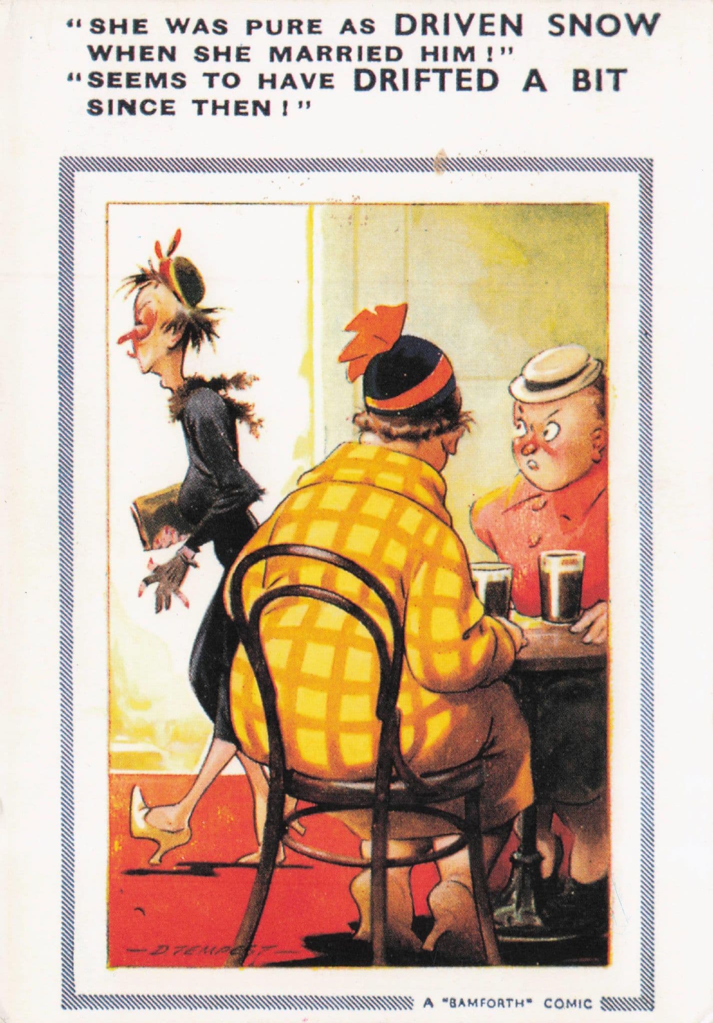 Shaggy Woman Disaster Husband Snow Drift Neglect Comic Postcard