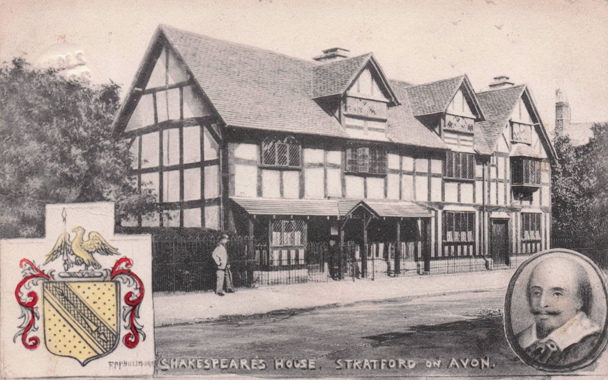 Shakespeare's House & Shield Stratford Upon Avon Phillimore Old Postcard