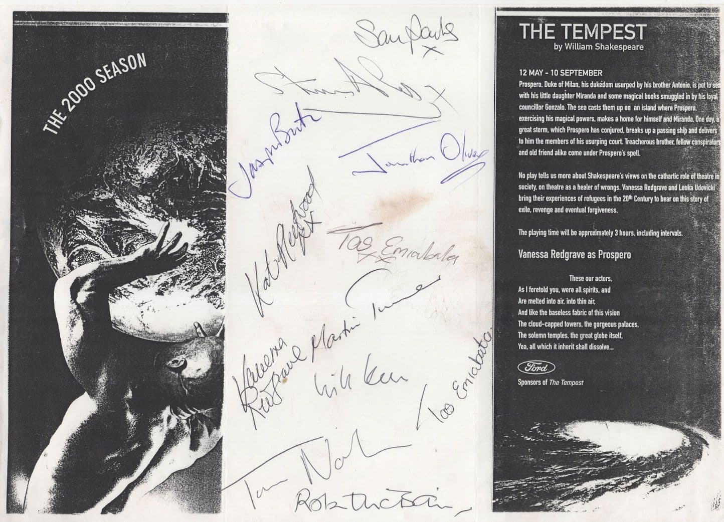 Shakespeare The Tempest Vanessa Redgrave 12x Autograph Hand Signed