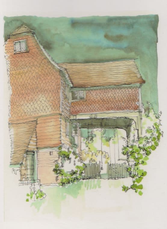 Shalford Mill Surrey Watercolour Painting Postcard
