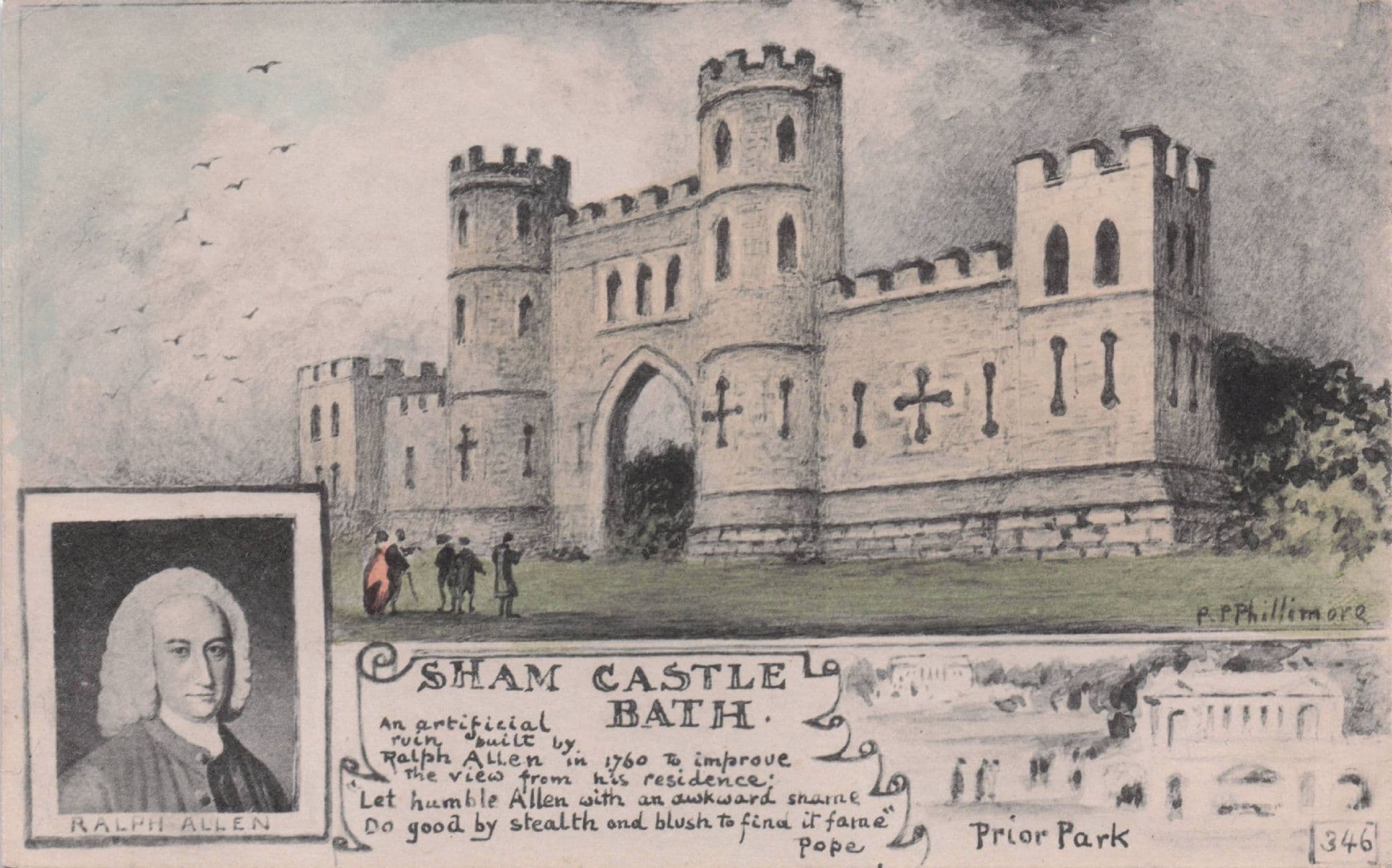 Sham Castle Bath Ralph Allan Prior Park Pope Phillimore Old Postcard