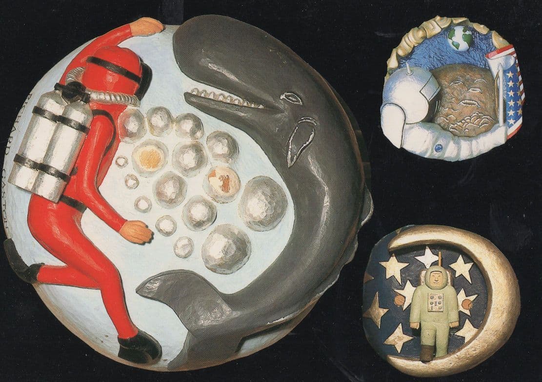 Shark Attack & Diver Astronaut Spaceman BBC Competition Postcard