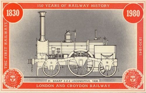 Sharp 2-2-2 Locomotive 1838 London & Croydon Train Railway Postcard