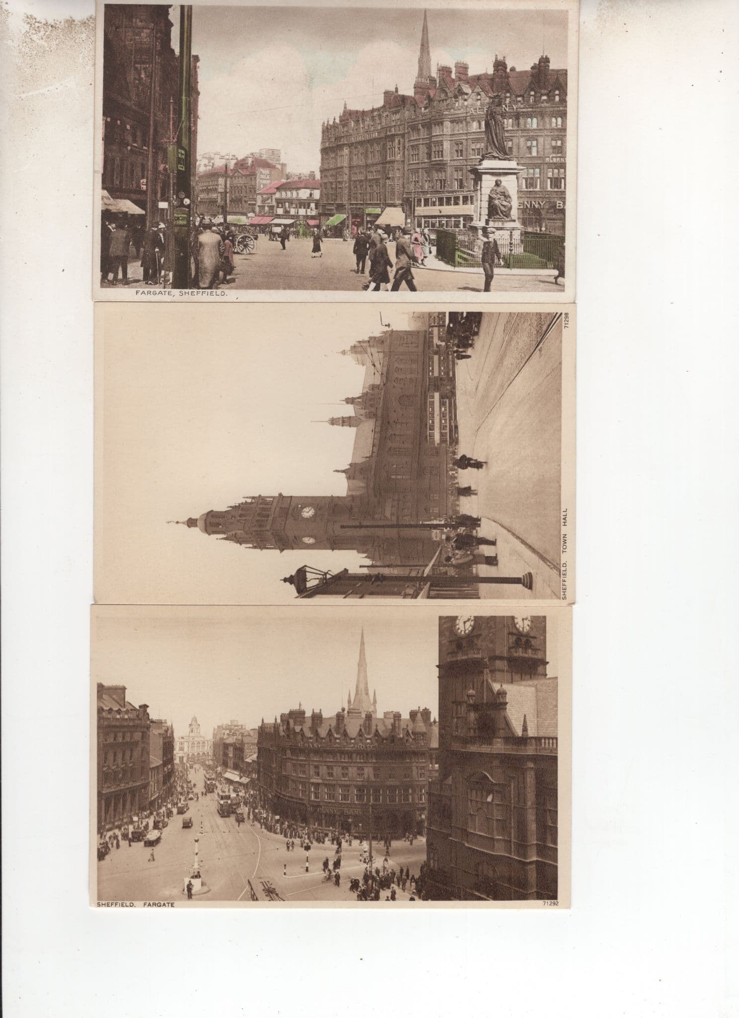Sheffield Fargate Town Hall Bicycles 3x Antique Postcard s