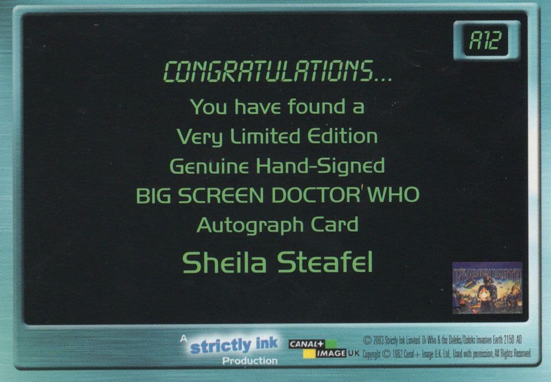 Sheila Steafel Doctor Dr Who Big Screen Film Autograph Photo Card