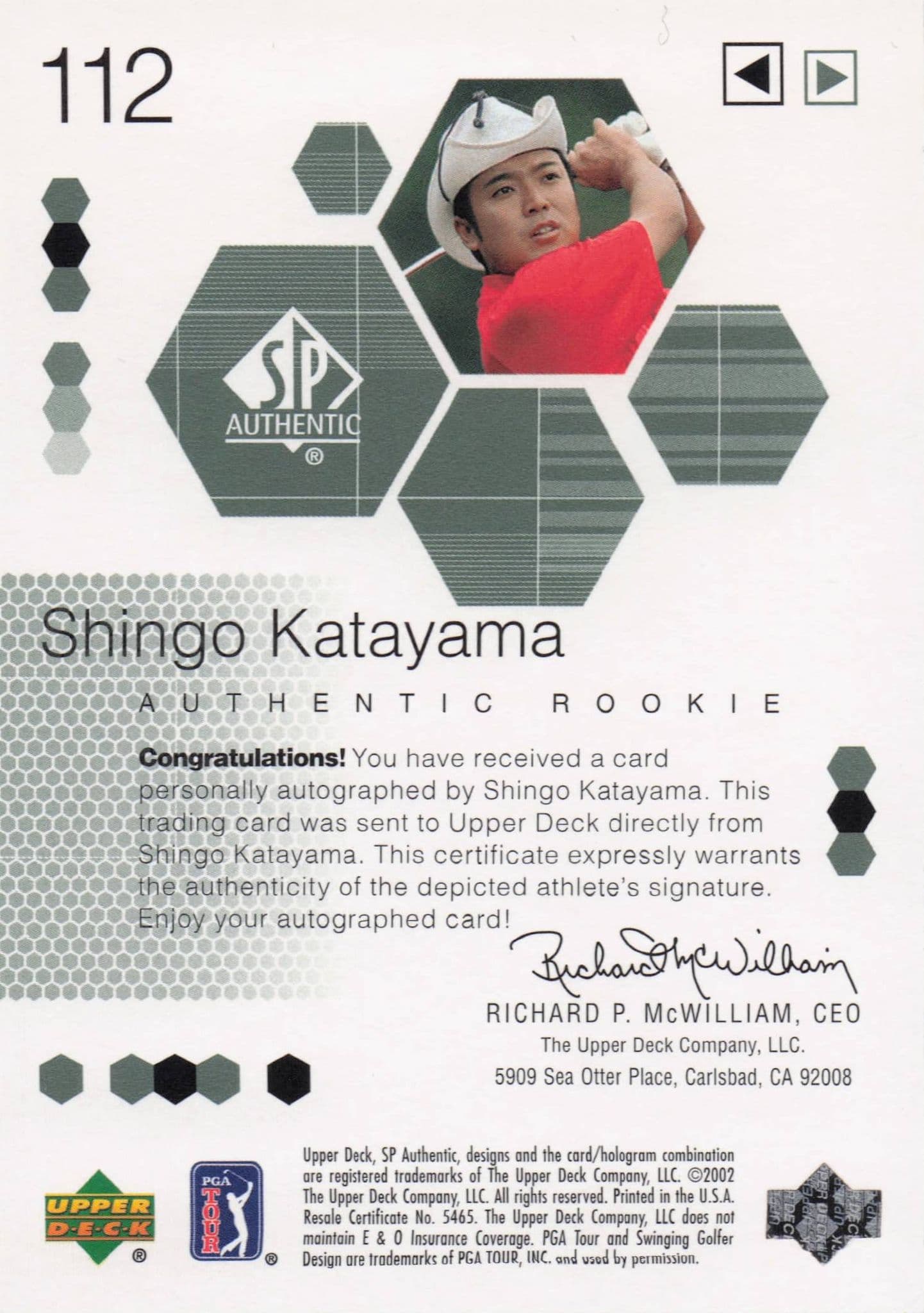 Shingo Katayama Authentic Rookie 2002 Golf SP Hand Signed Autograph Card