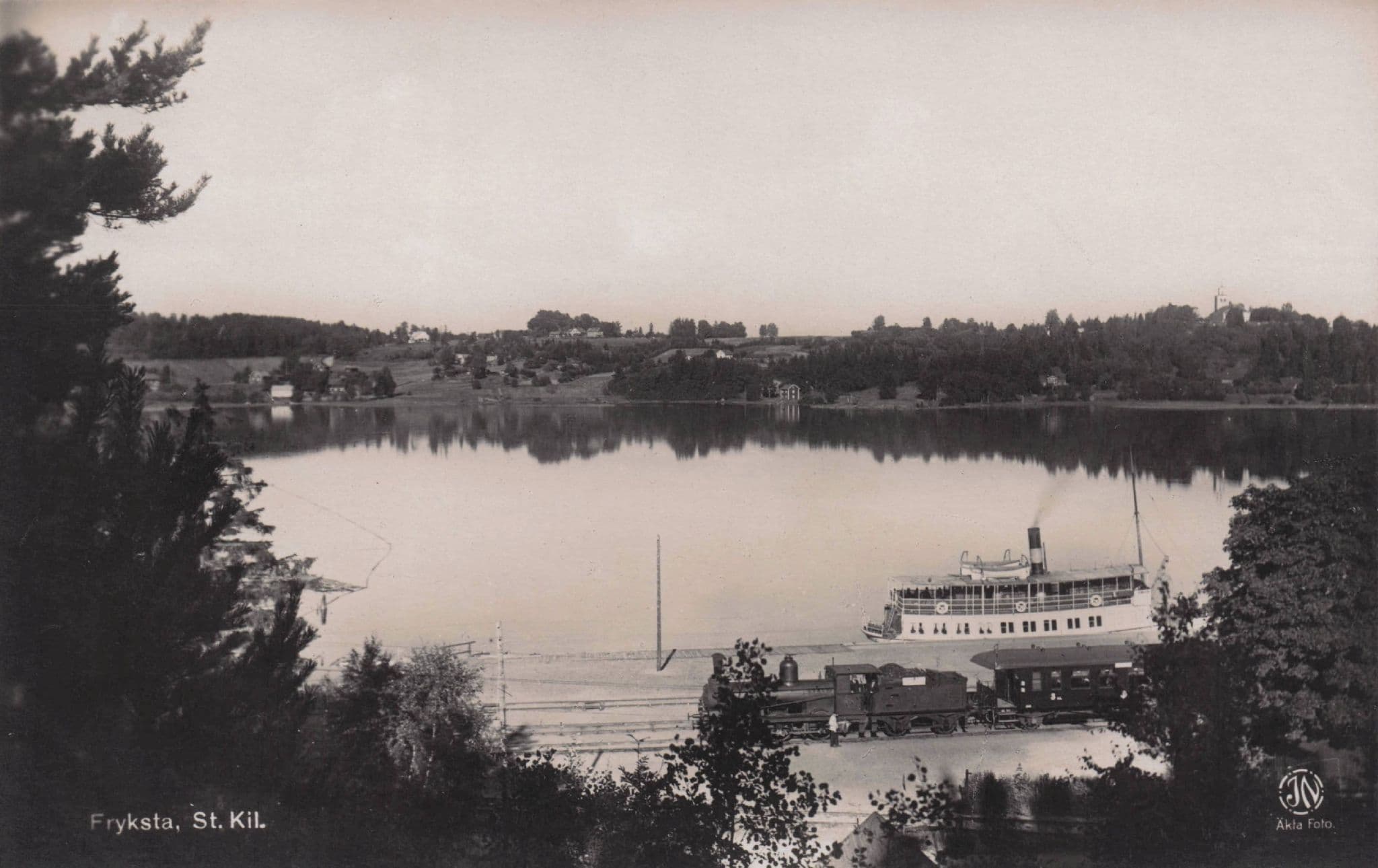 Ship Old Boat Railway Train Driver Fryksta Sweden Real Photo Postcard