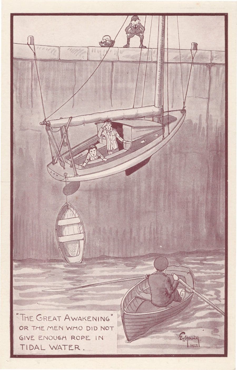 Ship Rope Disaster Boat Rescue on Norfolk Broads River Old Comic Postcard