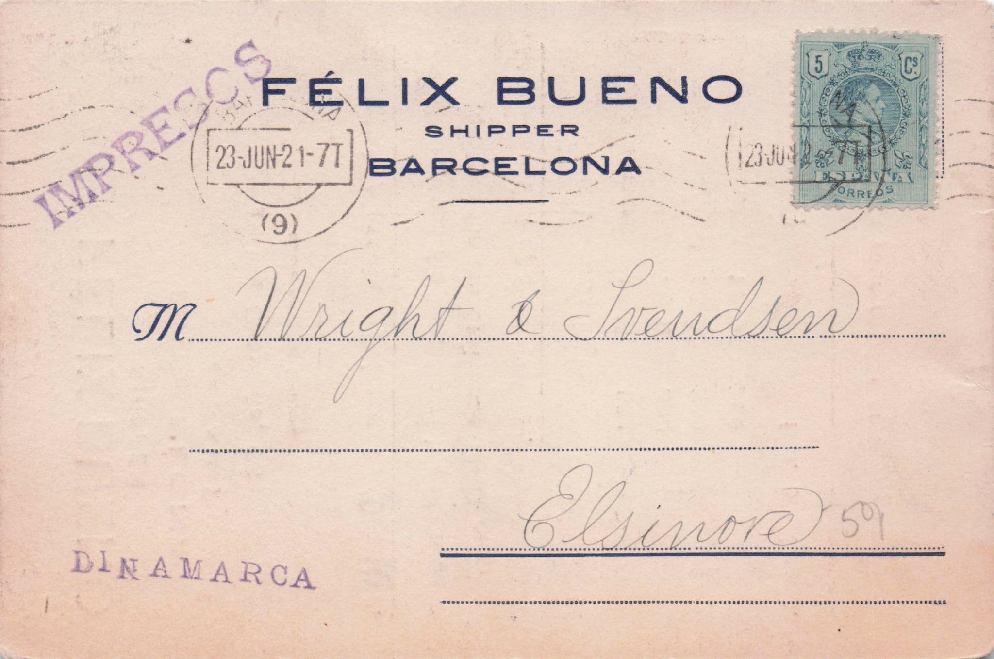 Shipping Company Cataluna Barcelona Spain Old Advertising Postcard