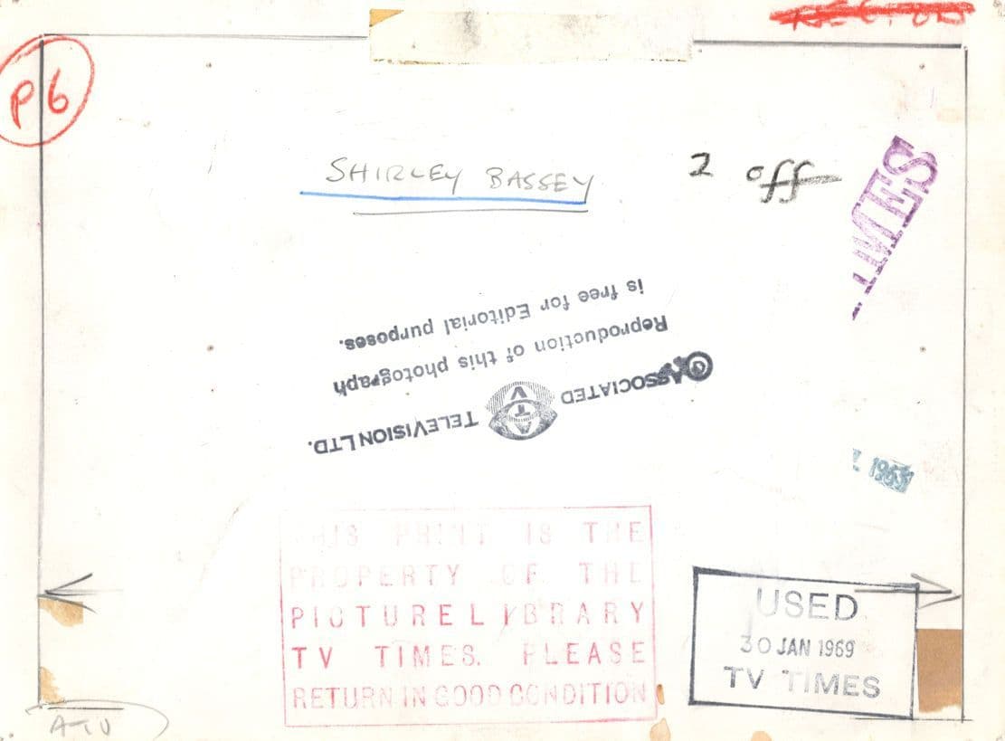 Shirley Bassey Live On Television in 1969 Old Rare ATV Press Photo