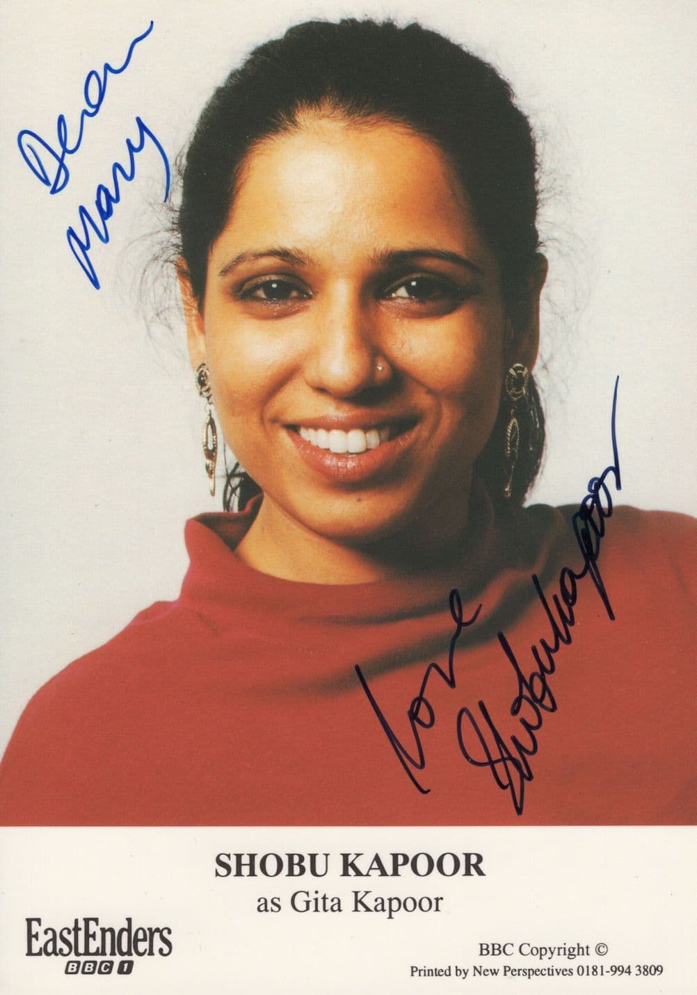 Shobu Kapoor as Gita Eastenders BBC Hand Signed Cast Card