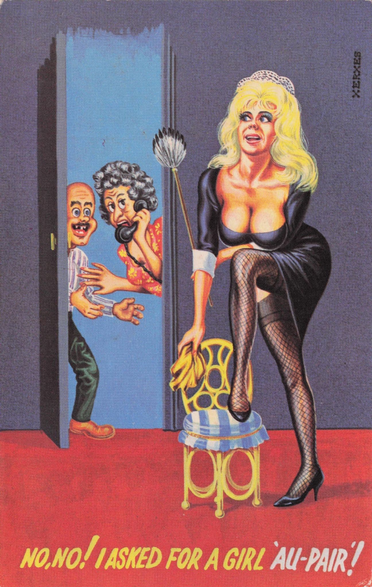 Shocked as 1950s Transvestite Au-Pair Girl Discovered Old Comic Postcard