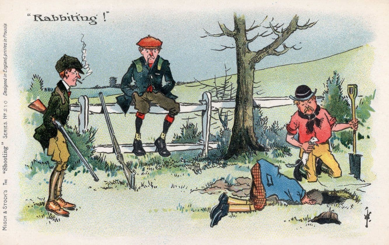 Shooting Gun Rifle Rabbitting Disaster Old Comic Postcard