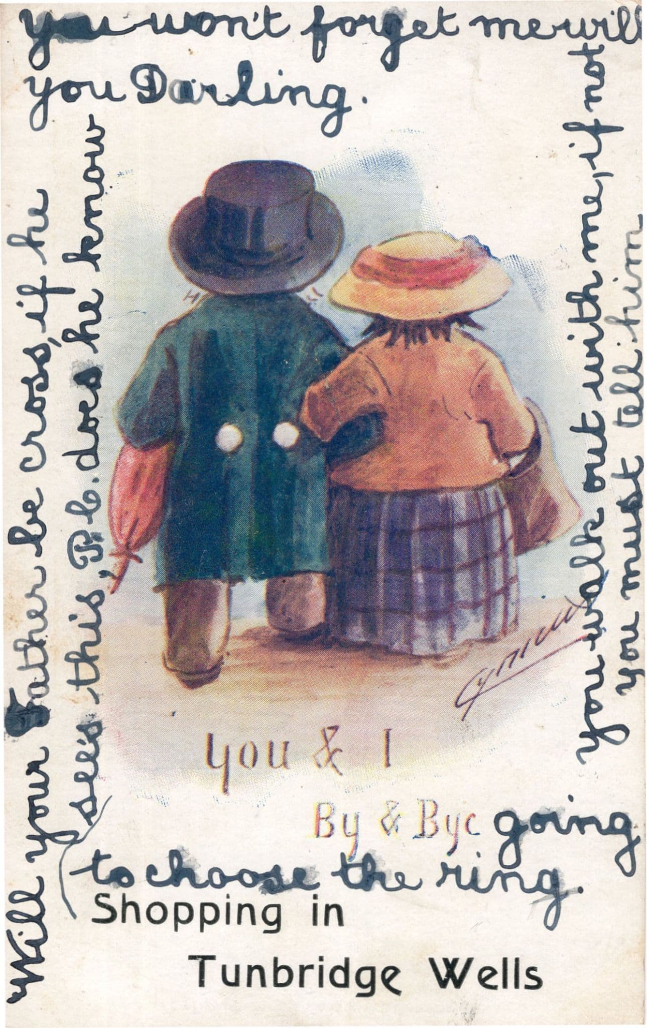 Shopping In Tunbridge Wells Kent Comic Old Postcard From Real Lover