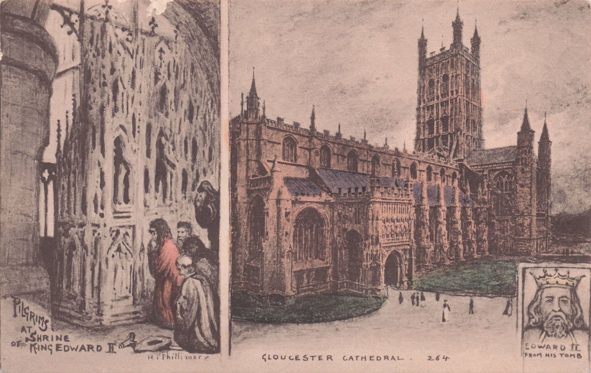 Shrine Of King Edward II at Gloucester Cathedral Phillimore Antique Postcard