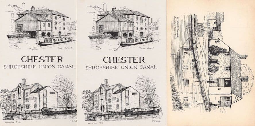 Shropshire Union Canal Chester Cheshire Boat 3x Painting Postcard s