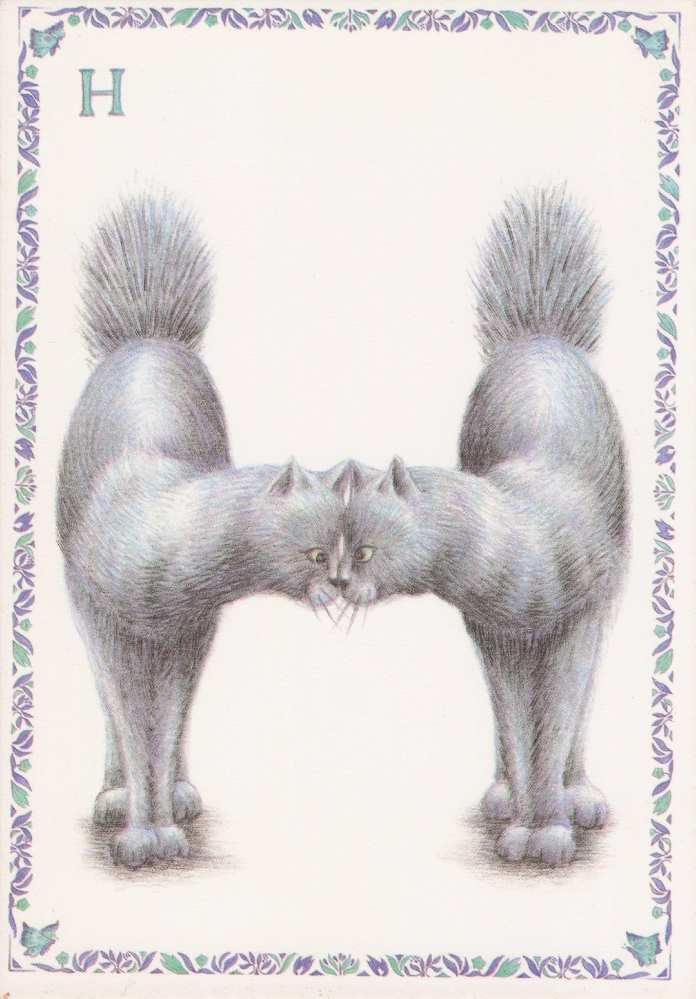 Siamese Head Joined Cats Twins Shaped Letter H Alphabet Postcard