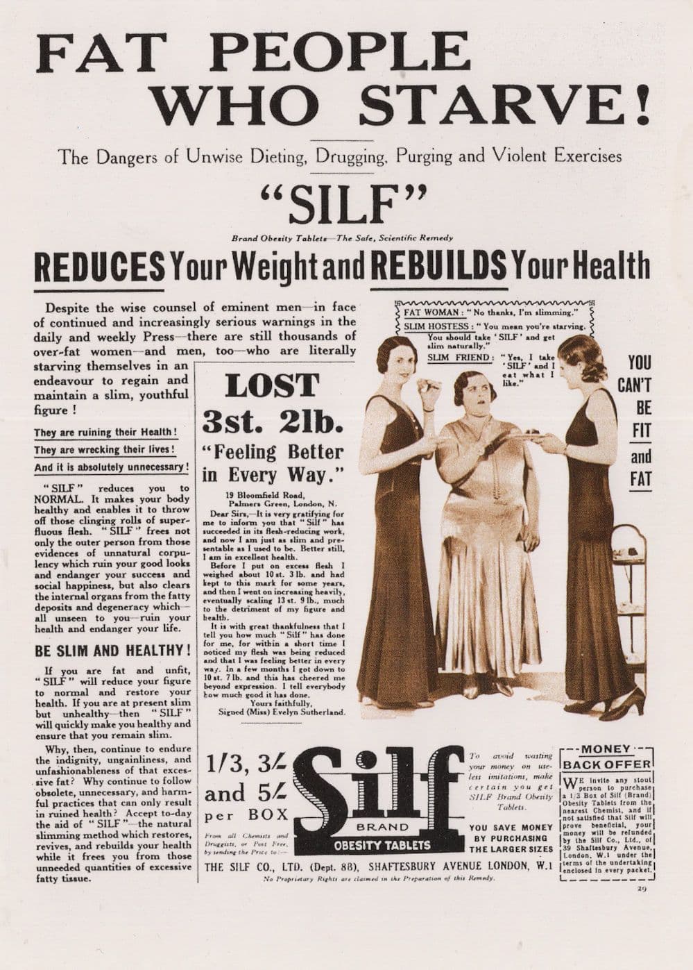 Silf Lose Weight Old Obesity Diet Tablets Pills Advertising Postcard