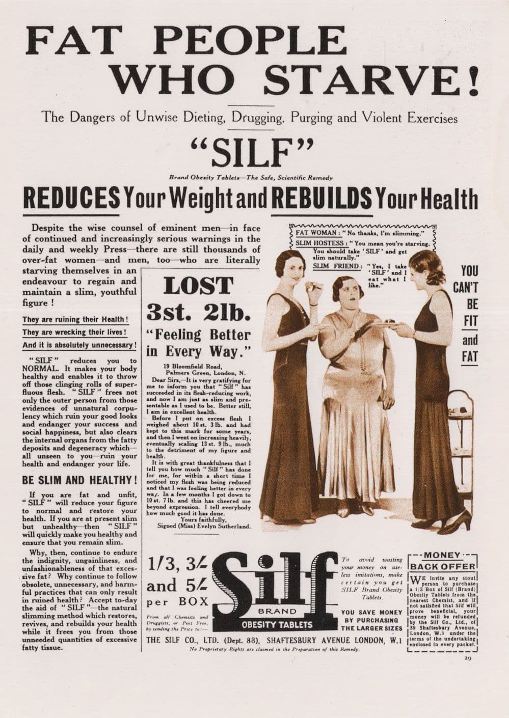 Silf Obesity Tablets Diet Pills Slimming Cure Advertising Postcard