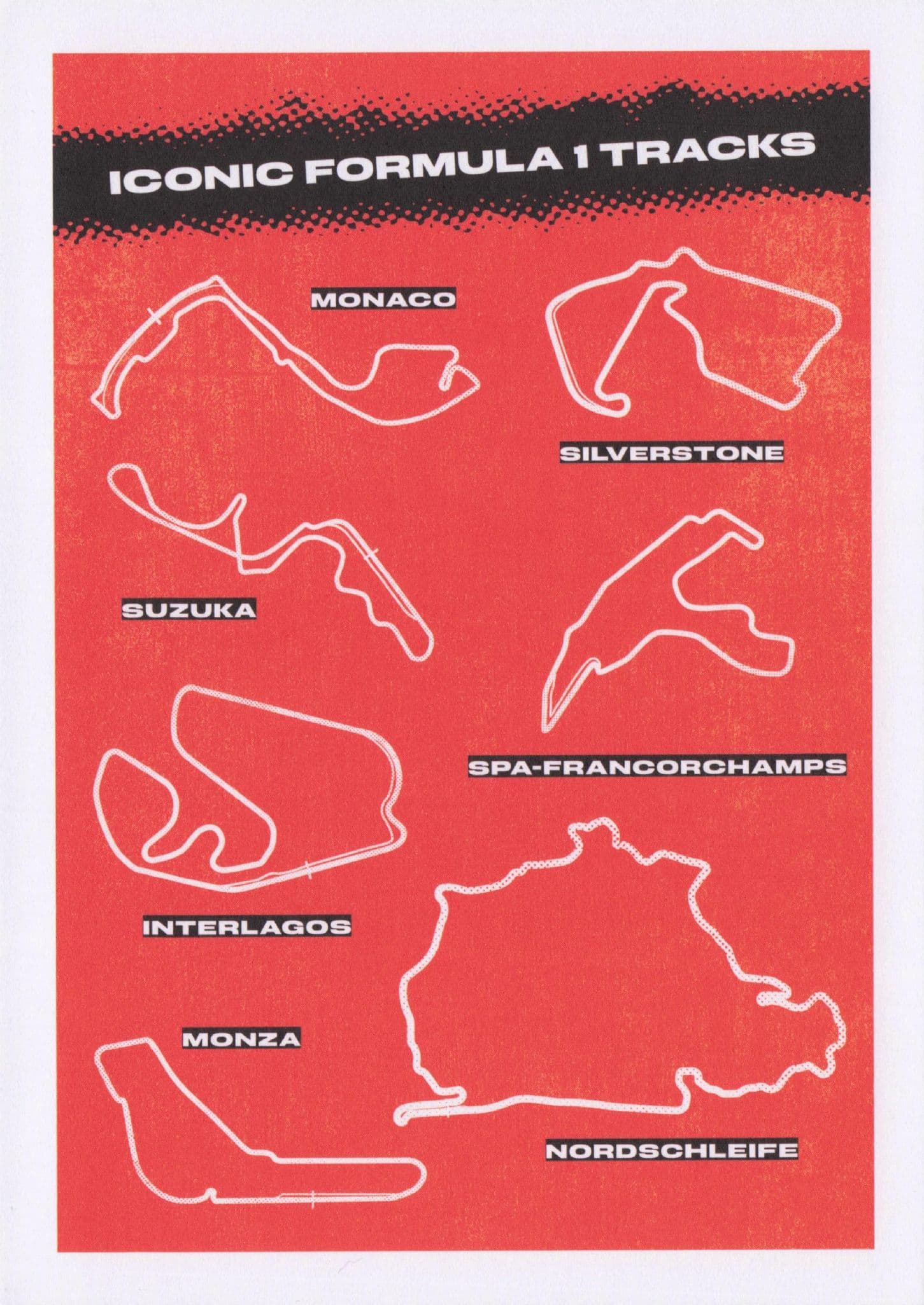 Silverstone Monaco Suzuka Monza Grand Prix Race Tracks Map Art Postcard