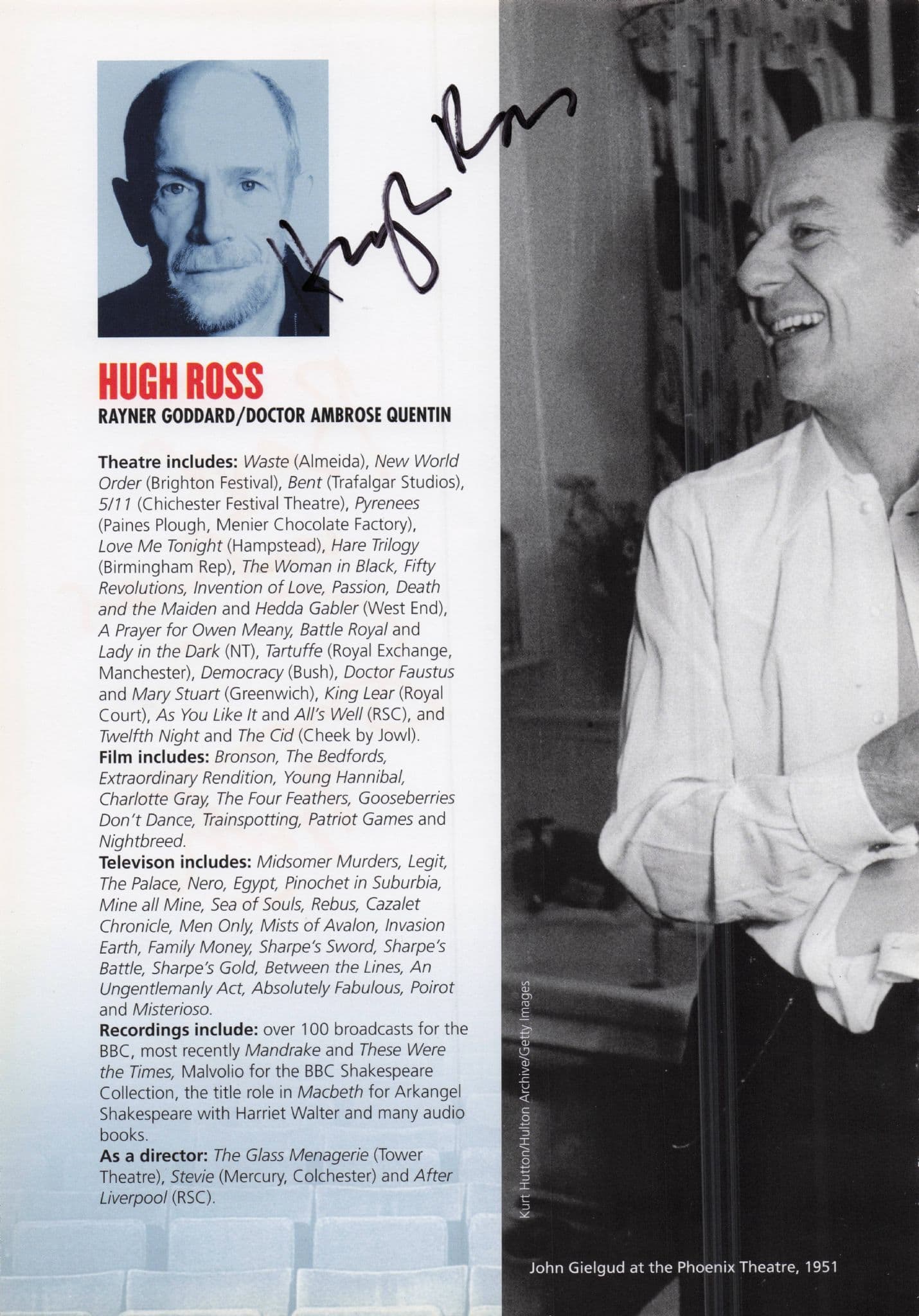 Simon Dutton Simon Templar Hugh Ross Hand Signed Theatre Photo Page