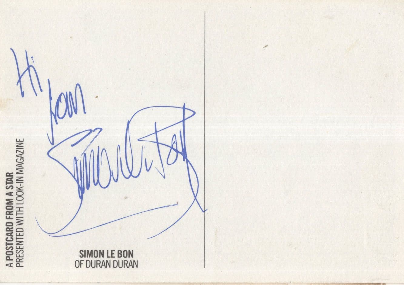 Simon Le Bon Duran Duran Hand Signed Photo Postcard