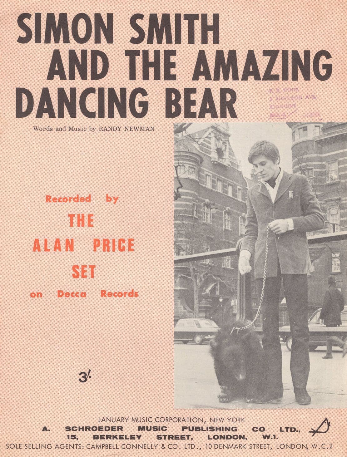 Simon Smith And The Amazing Dancing Bear Alan Price Set Vintage Sheet Music