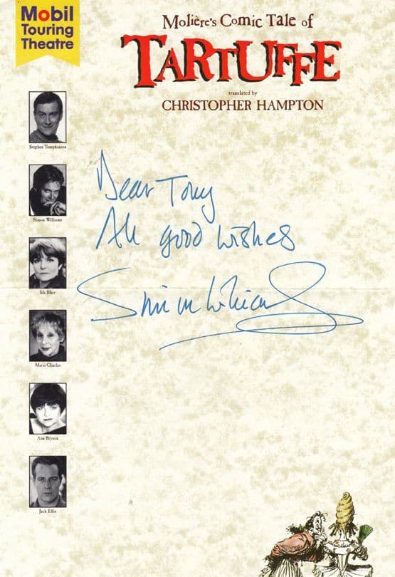 Simon Williams Upstairs Downstairs Tartuffe Hand Signed Large Theatre Flyer