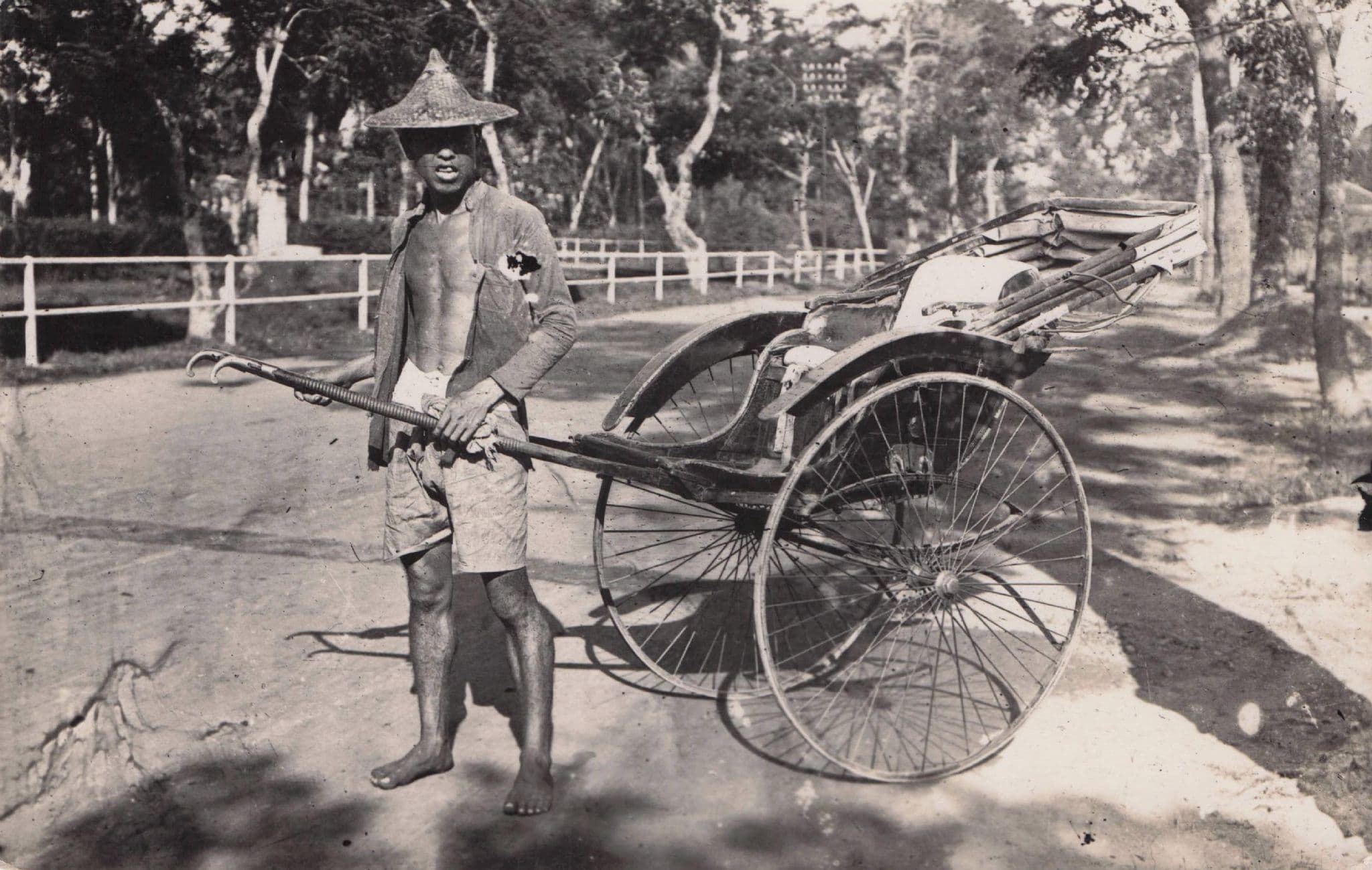 Singapore Park Rickshaw Boy Real Photo Old Transport Postcard