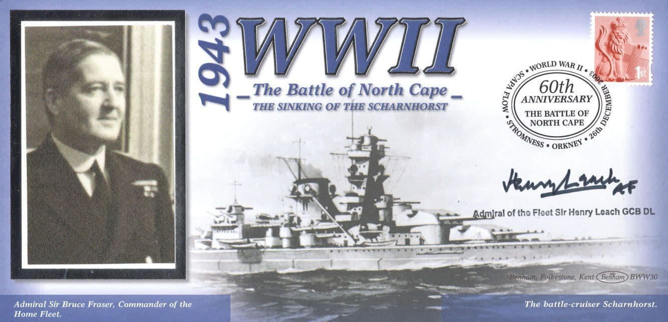 Sinking Of Scharnhorst Ship WW2 Benham Henry Leach Hand Signed FDC