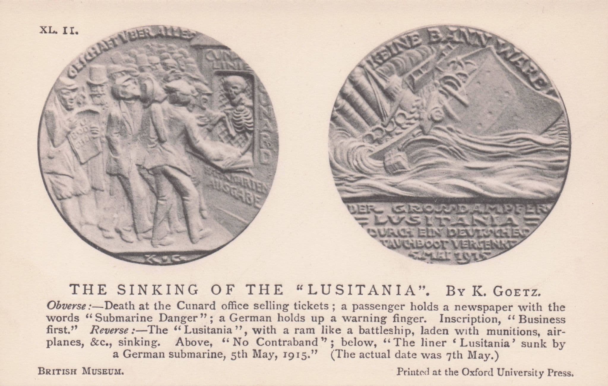 Sinking Of The Lusitania Ship WW1 German War Medal Military Old Postcard