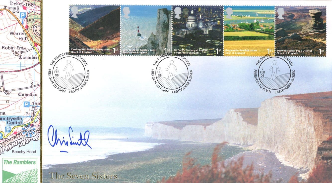 Sir Chris Smith The Seven Sisters Map Hand Signed Eastbourne FDC