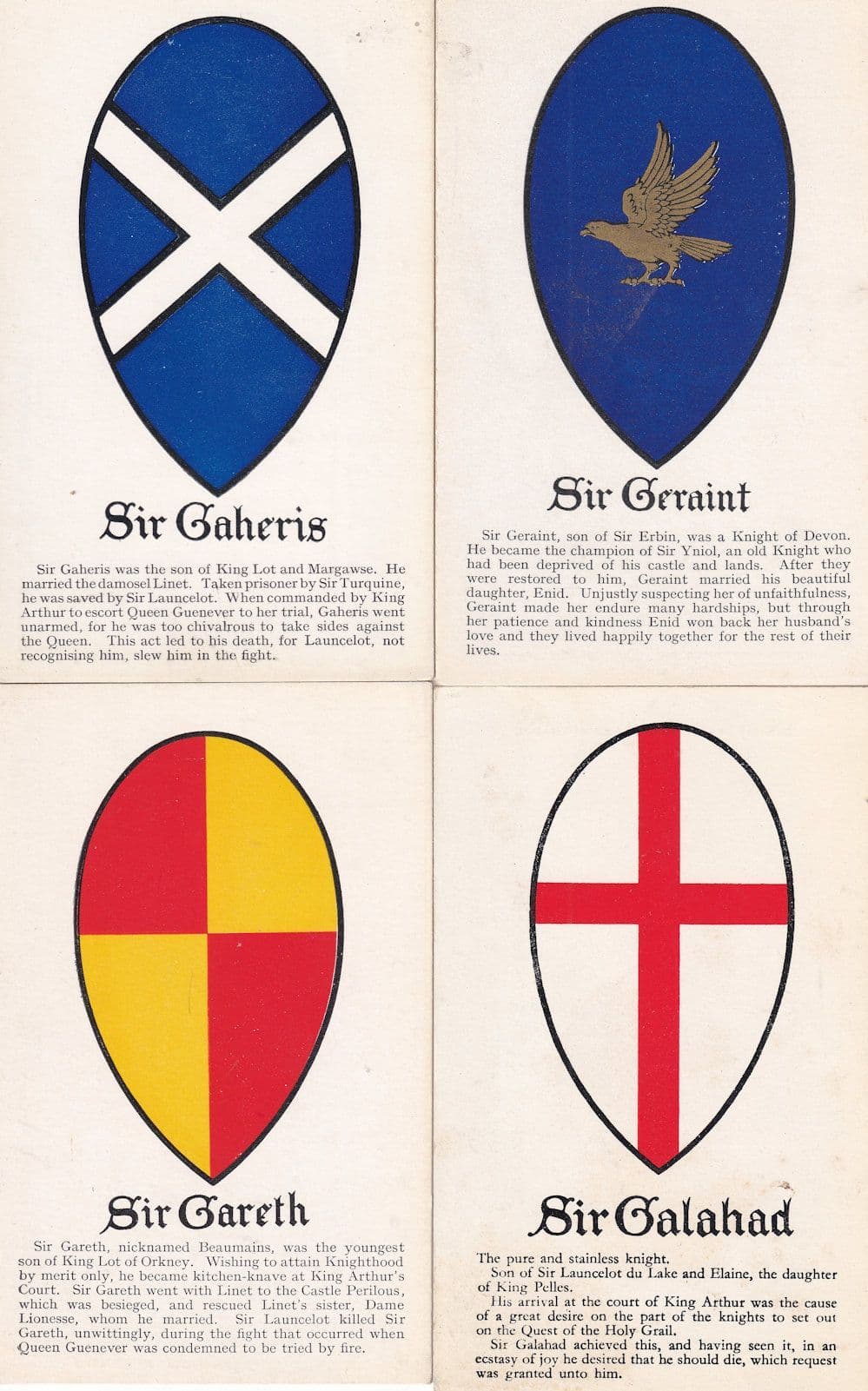 Sir Galahad Gareth Gaheris Geraint 4x King Arthur Knights Postcard s