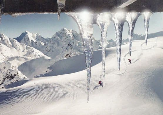 Ski Skiing Through GIANT Icicles Glacier UNIQUE London Photo Agency Art Postcard