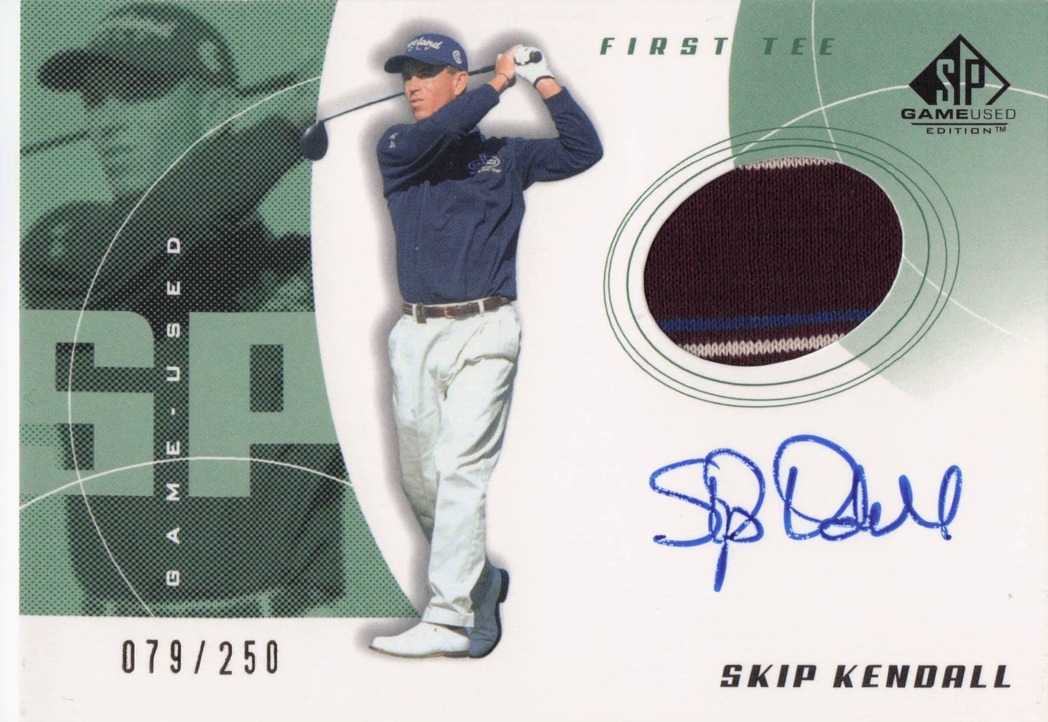 Skip Kendall First Tee 2002 Golf Upper Deck Hand Signed Worn Shirt Card