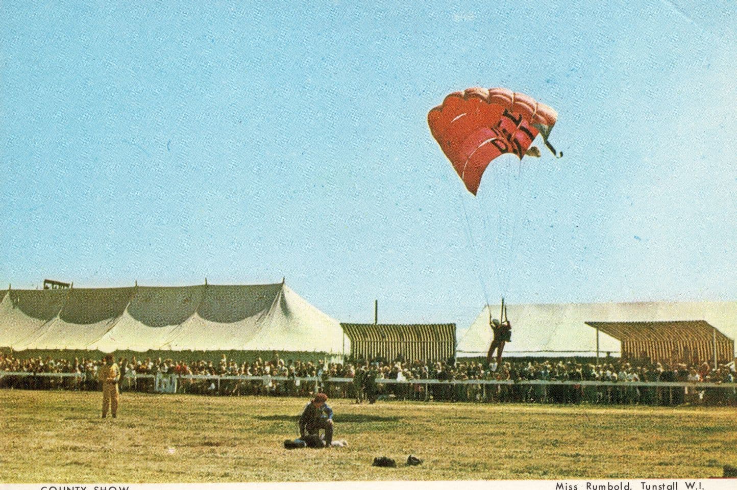 Skydiver Stuntman On Kite at Kent County Show Rare Postcard
