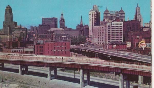 Skyway Bridge Buffalo Farm Supplies Shop New York Aerial Vintage Postcard