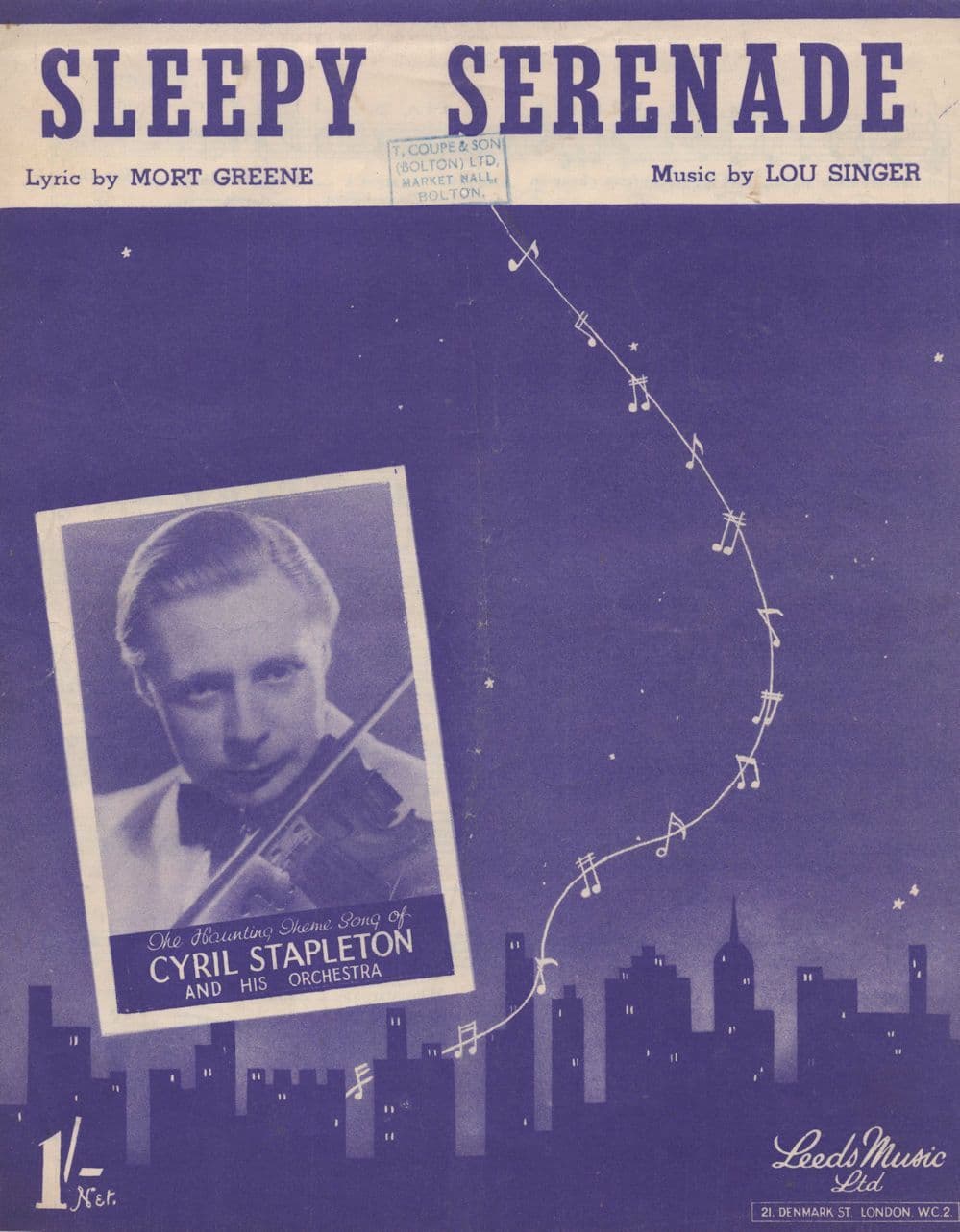 Sleepy Serenade Cyril Stapleton Possibly Misprint Old Sheet Music
