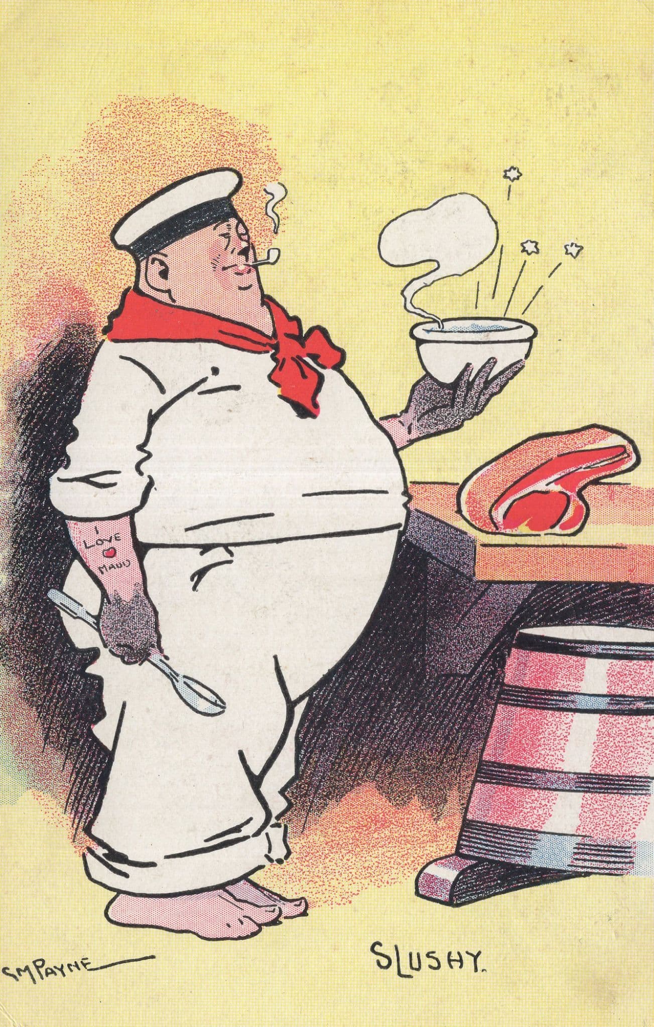 Slushy The Ship Cook Antique Naval Miltary Nicknames Comic Postcard