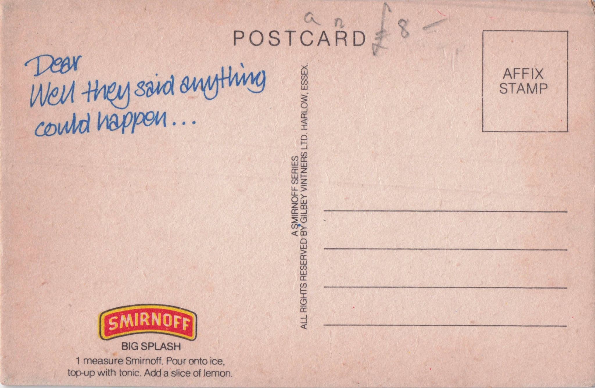 Smirnoff Penguins Alcohol Vintage Pub Beermat Postcard