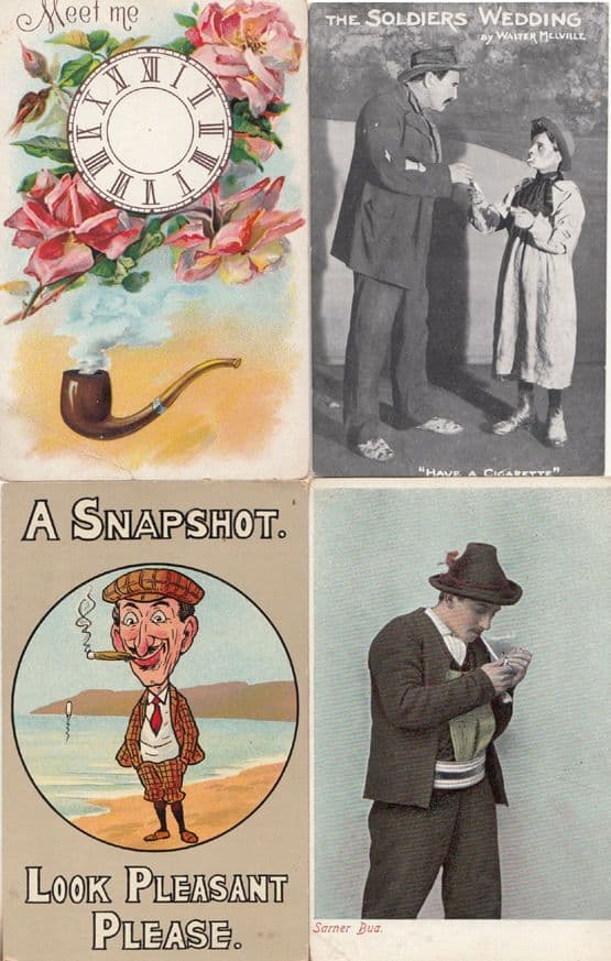 Smoking Clock Soldiers Wedding Cigarette Play Camera Cigar 4x Antique Postcard