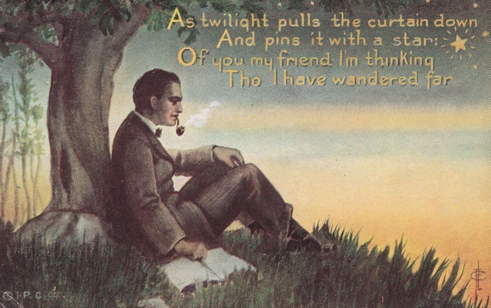 Smoking Pipe In Twilight 1912 Old Postcard