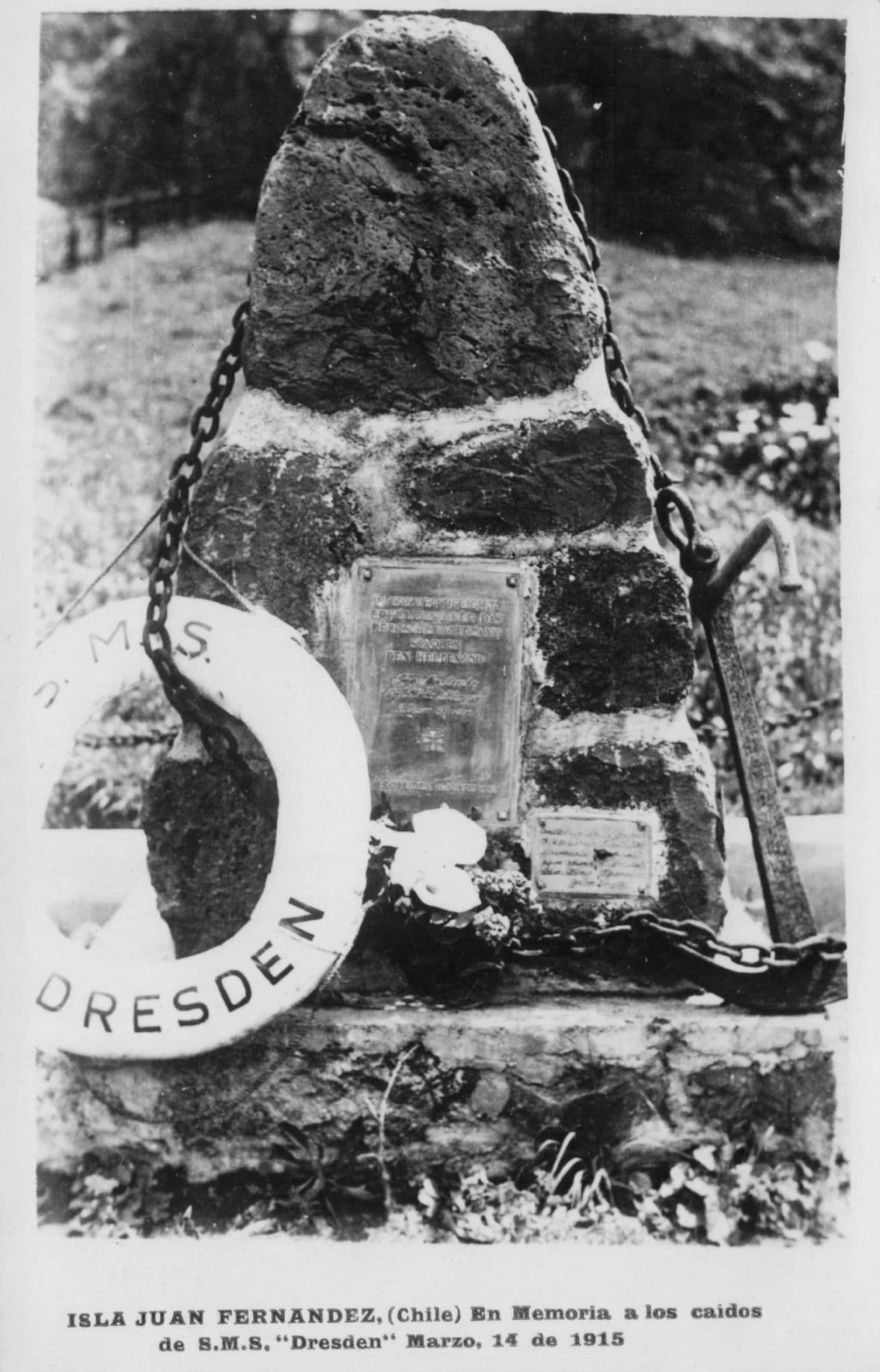 SMS Dresden Ship WW1 Monument Juan Fernandez Chile RARE Old RPC Postcard