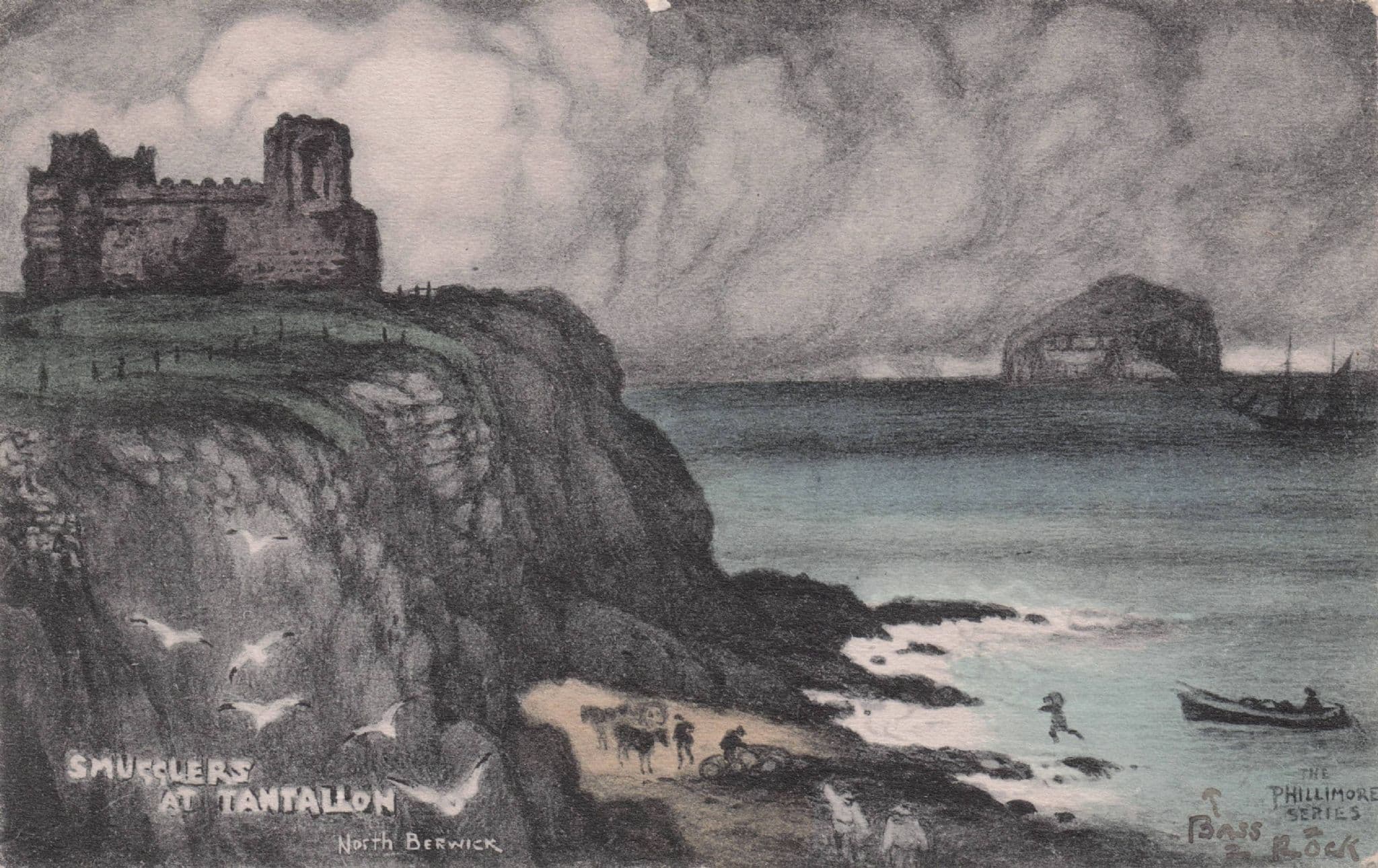 Smugglers at Tantallon Bay Old Scottish Phillimore Postcard