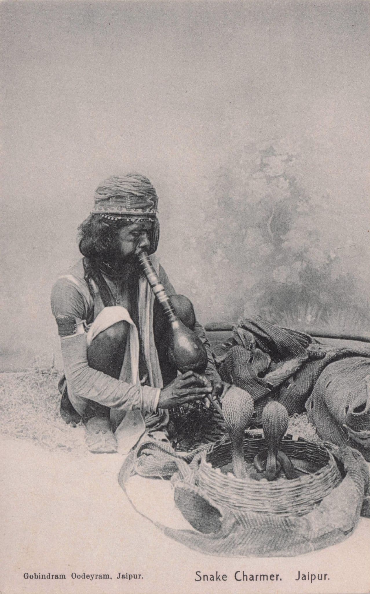 Snake Charmer Jalpur India Antique Postcard