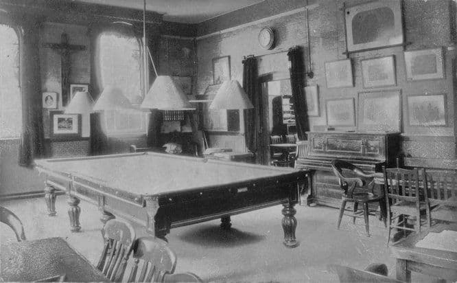 Snooker Billiards Table By Large Crucifix & Paintings Real Photo Old Postcard