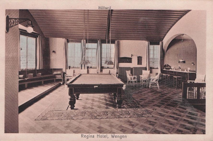 Snooker Pool Room at Regina Hotel Wengen Switzerland Old Postcard