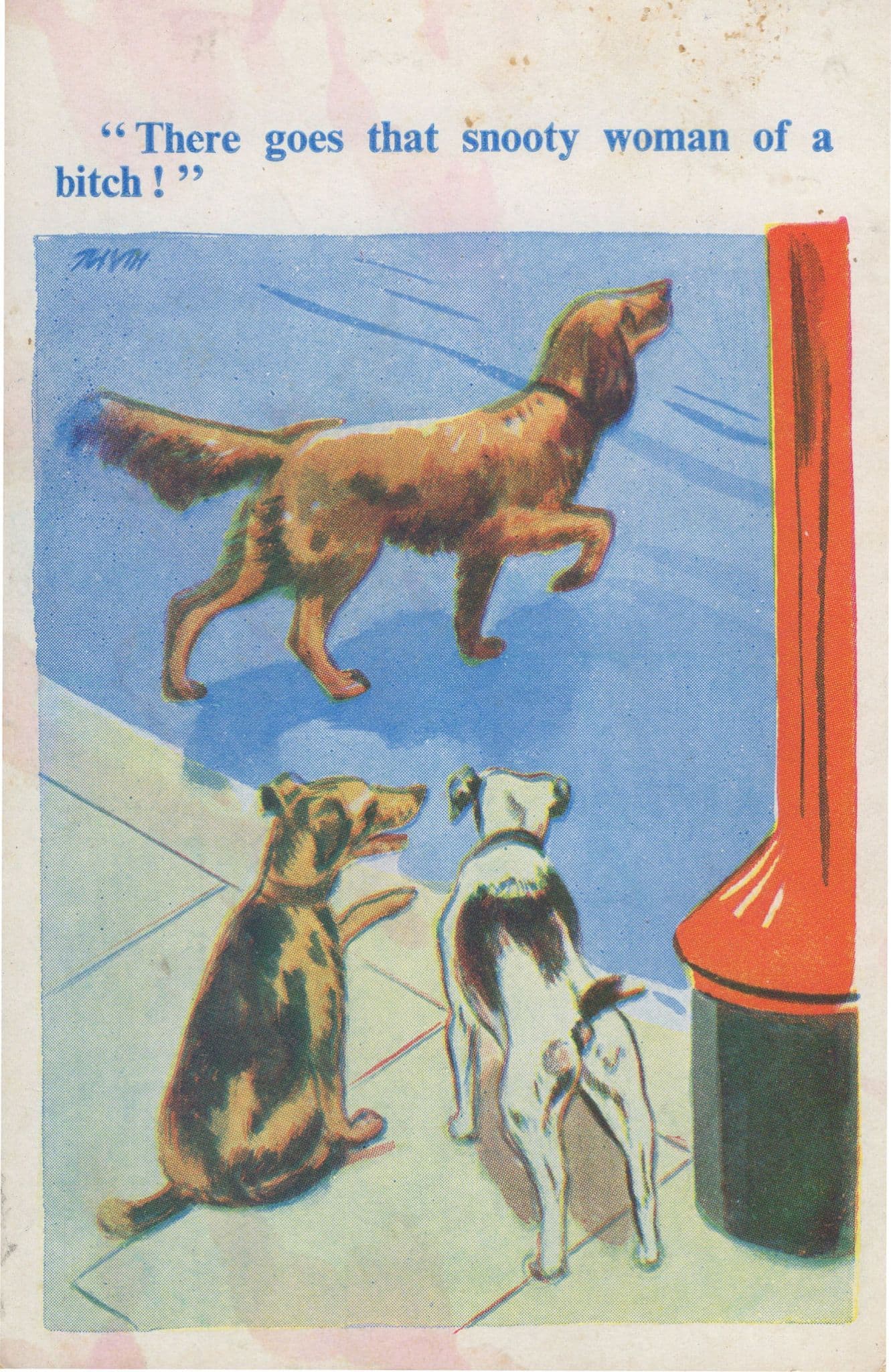 Snooty Upper Class Dog Mincing At Road Old Comic Dogs Postcard