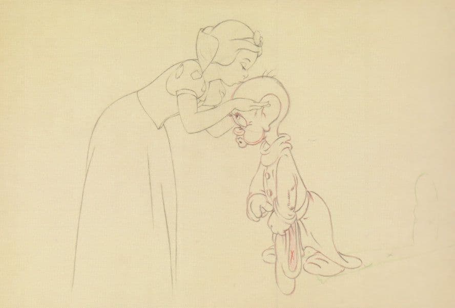 Snow White & The Seven Dwarfs Dopy Film Sketch Painting Postcard