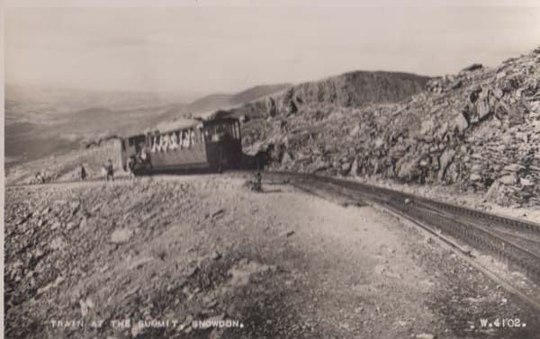 Snowdon Welsh Railway Train At The Summit Passengers Out Window Old RPC Postcard